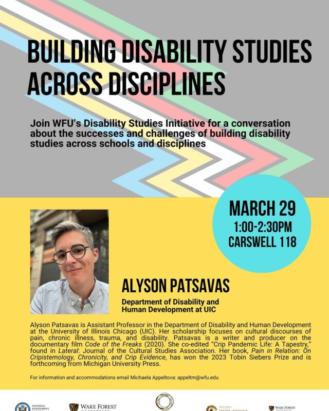 Join us for two exciting events as a part of the Disability Studies Initiative (DSI) featuring Assistant Professor in the Department of Disability and Human Development at the University of Illinois Chicago (UIC), Alyson Patsavas.

Patsavas is a writer and producer of the documentary Code of the Freaks (2020). The film analyzes representations of disability and disabled people in Hollywood films, from Tod Browning’s Freaks to Guillermo del Toro’s Shape of Water. Moving beyond the question of casting, the film investigates the stereotypical, harmful narratives of disability in film: the framing of disability as “inspiration,” the portrayal of villains as disabled, and the celebration of the death of a disabled character as a happy ending.