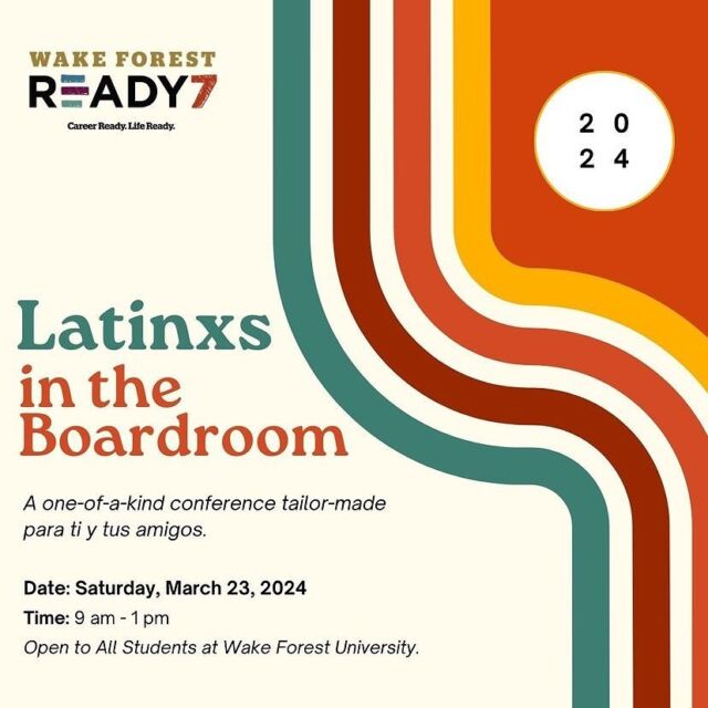 Repost from @interculturalwfu
•
The Latinxs in the Boardroom conference is almost a month away! Make sure you register by clicking the link in ou bio!

This is open to ALL students, both undergraduate and graduate/professional!
